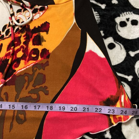 CLIENTELE Leopard floral abstract print v-neck short sleeve top ~ LARGE XL shirt - Picture 10 of 14